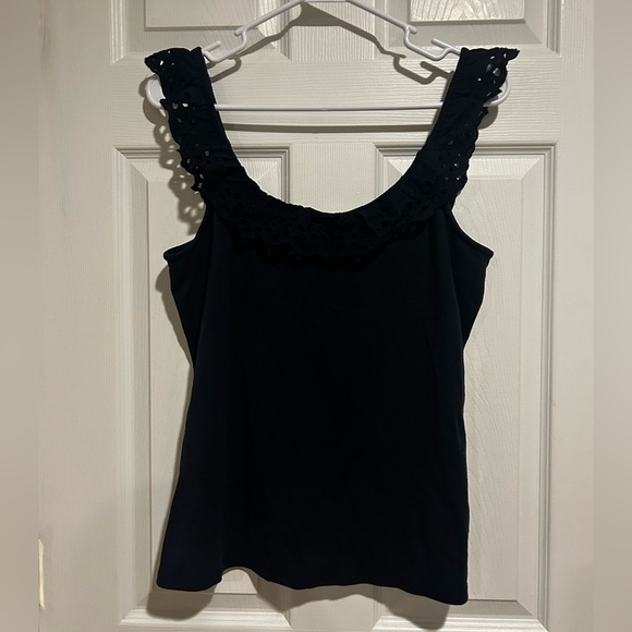 Ann Taylor Women’s Elegant Navy Lace Trim Blouse Top Sz. Large - Picture 6 of 7